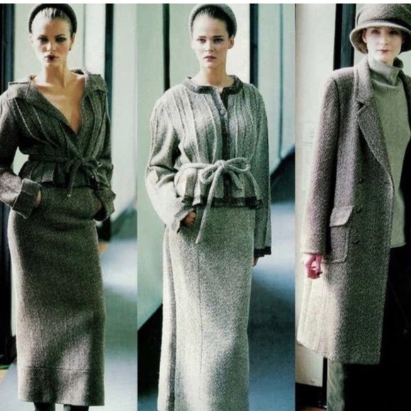 Chanel Karl Lagerfeld Wool Pencil Midi Skirt Tweed Sz 40 Silk Lined Logo Buttons - Picture 4 of 7